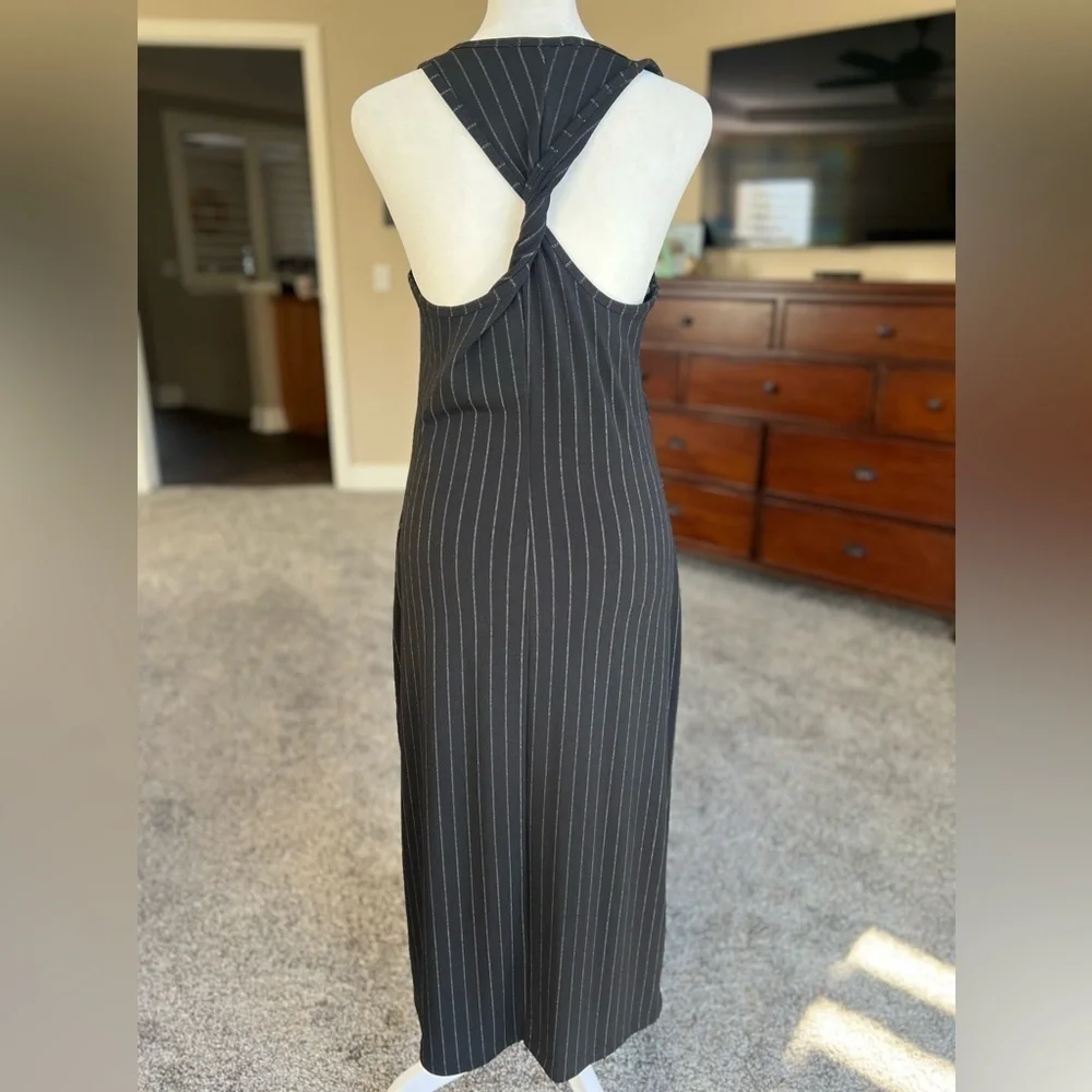 BANANA republic twist racer back dress, side slit, black pin stripe, small - Picture 9 of 11